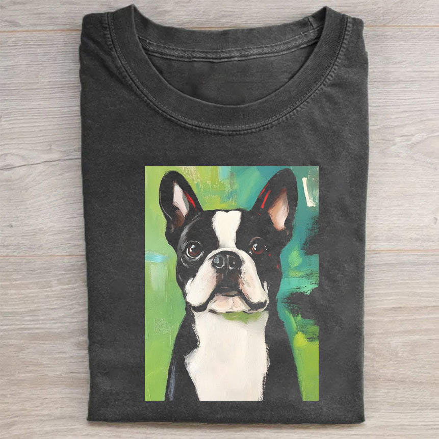 Boston Terrier Dog Art Print Men's Casual T-Shirt