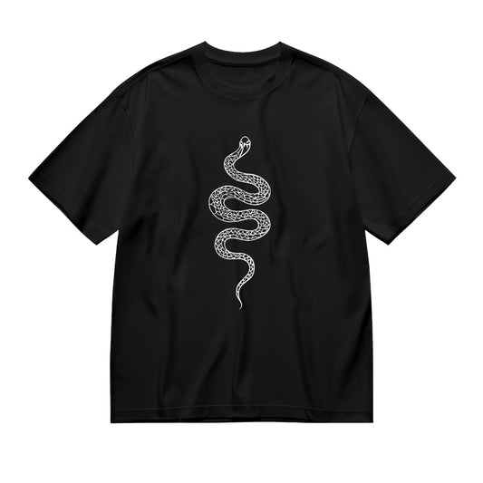 Black T-Shirt with White Snake Graphic Design