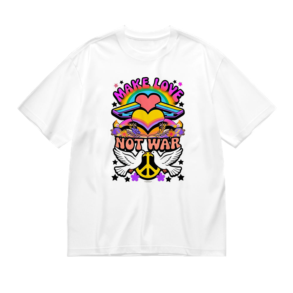 Make Love Not War Peace Dove Heart Rainbow Graphic T-Shirt