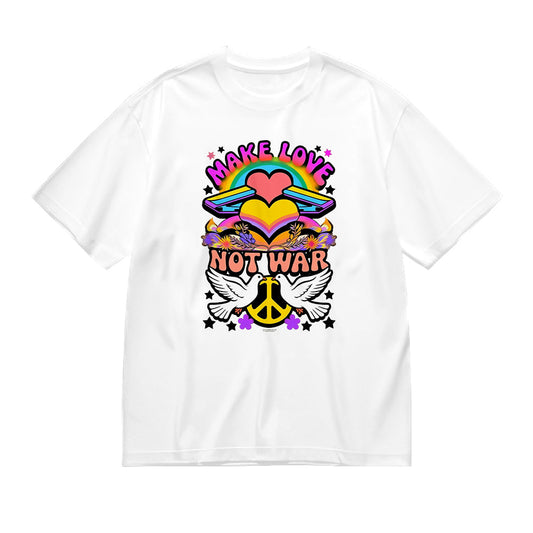 Make Love Not War Peace Dove Heart Rainbow Graphic T-Shirt