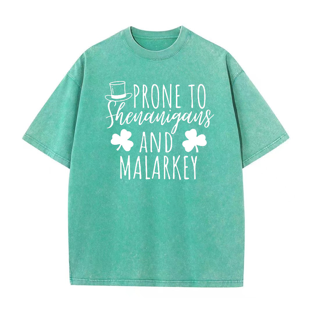 Retro St. Patrick's Day Prone To Shenanigans And Malarkey Shamrock Unisex T-Shirt - heygraff