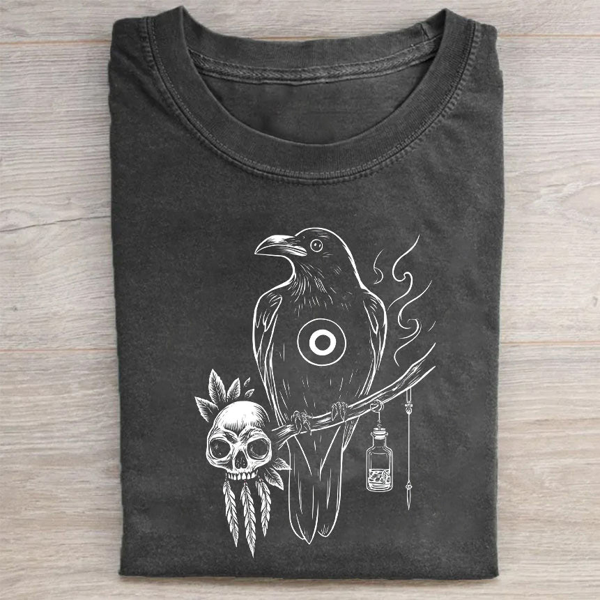 Raven Skull Design Graphic Tee Men's Casual Short Sleeve T-Shirt