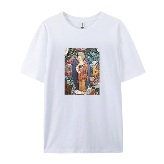 Buddhist Art T-Shirt for Men Women - Traditional Asian Buddha Painting Graphic Tee - Comfortable Casual Short Sleeve Top - Unique Spiritual Design Clothing