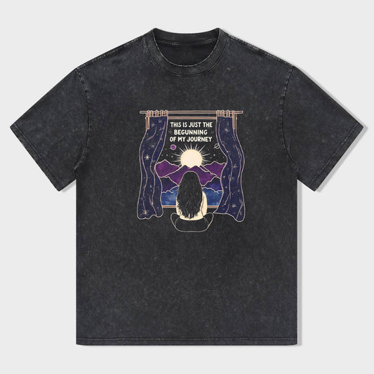 Vintage T-Shirt Black Cosmic Journey Graphic Tee for Casual Wear