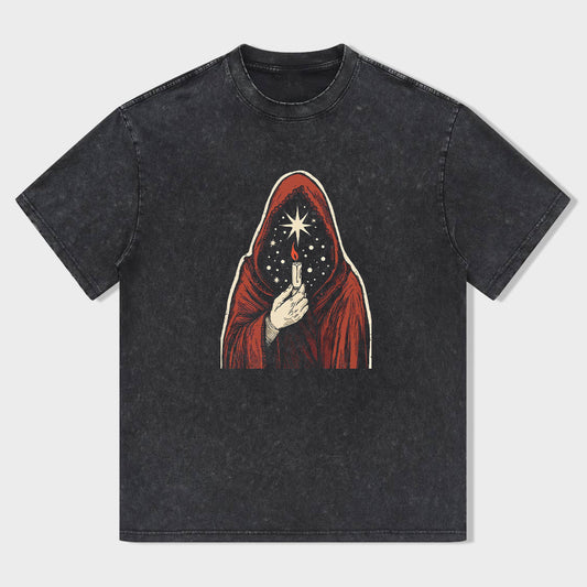 Mystic Hooded Figure Graphic T-Shirt for Men Women Unisex Casual Cotton Tee Shirt with Unique Art Design T-Shirt