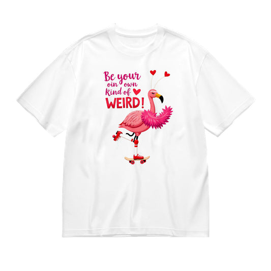 Cute Flamingo Skateboard T-Shirt Be Your Own Kind of Weird - Funny Graphic Tee