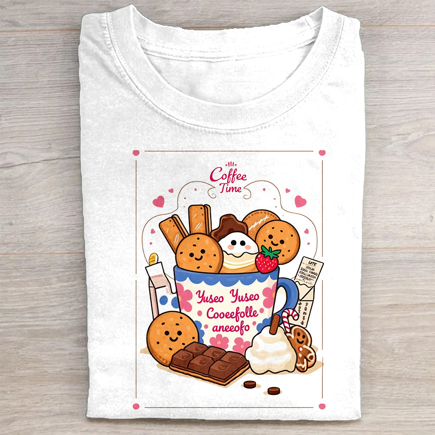 Cute Cookie and Milk Design White T-Shirt