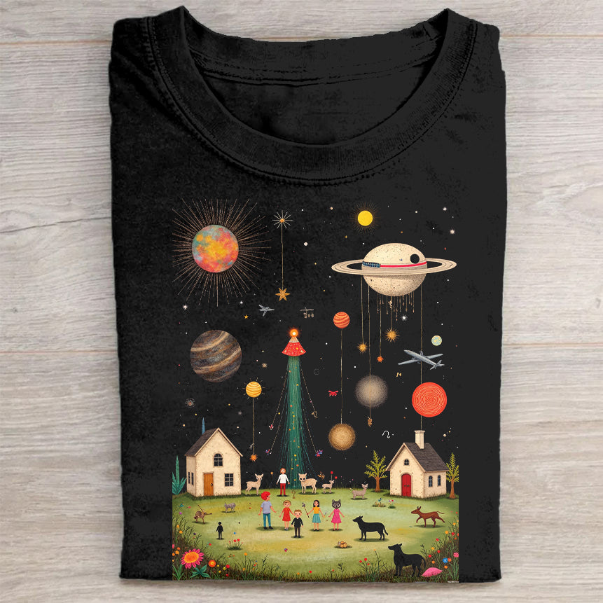 Space Fantasy Graphic T-Shirt for Kids and Adults - Unique Astronomical Design T-Shirt
