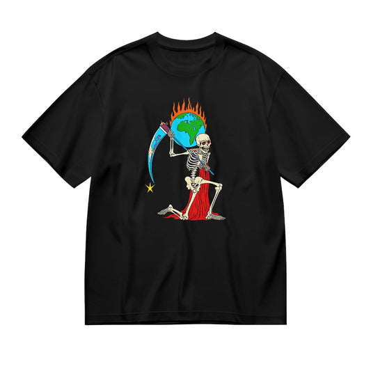 Global Warming Skeleton Grim Reaper Earth T-Shirt