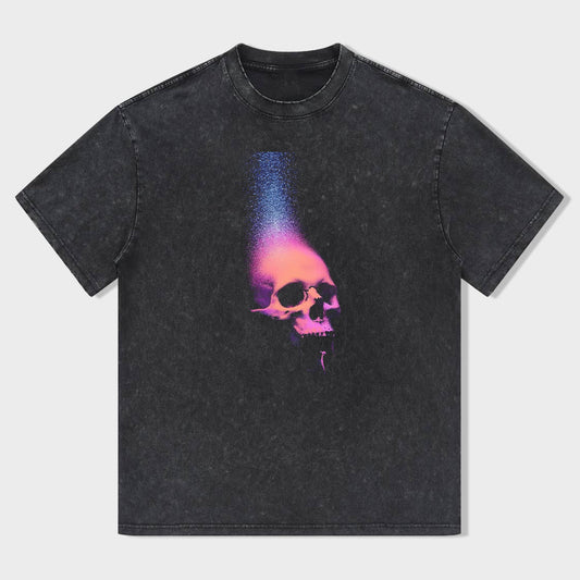 Skull Graphic T-Shirt with Gradient Print for Men Women Casual Short Sleeve Tee