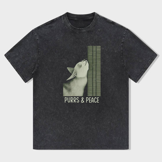 Cute Cat Graphic T-Shirt for Women Men Unisex Casual Tee Purrs Peace Design
