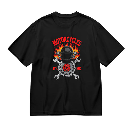 Motorcycles Flame Skull Graphic T-Shirt