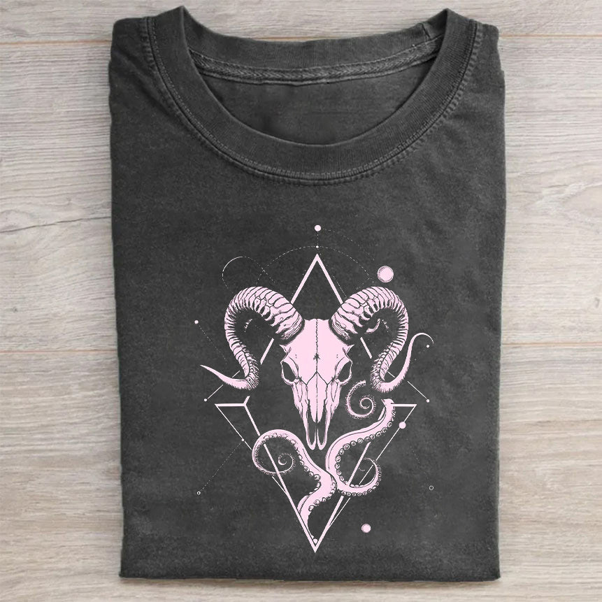 Baphomet Skull Graphic Tee Men's Cotton Short Sleeve T-Shirt