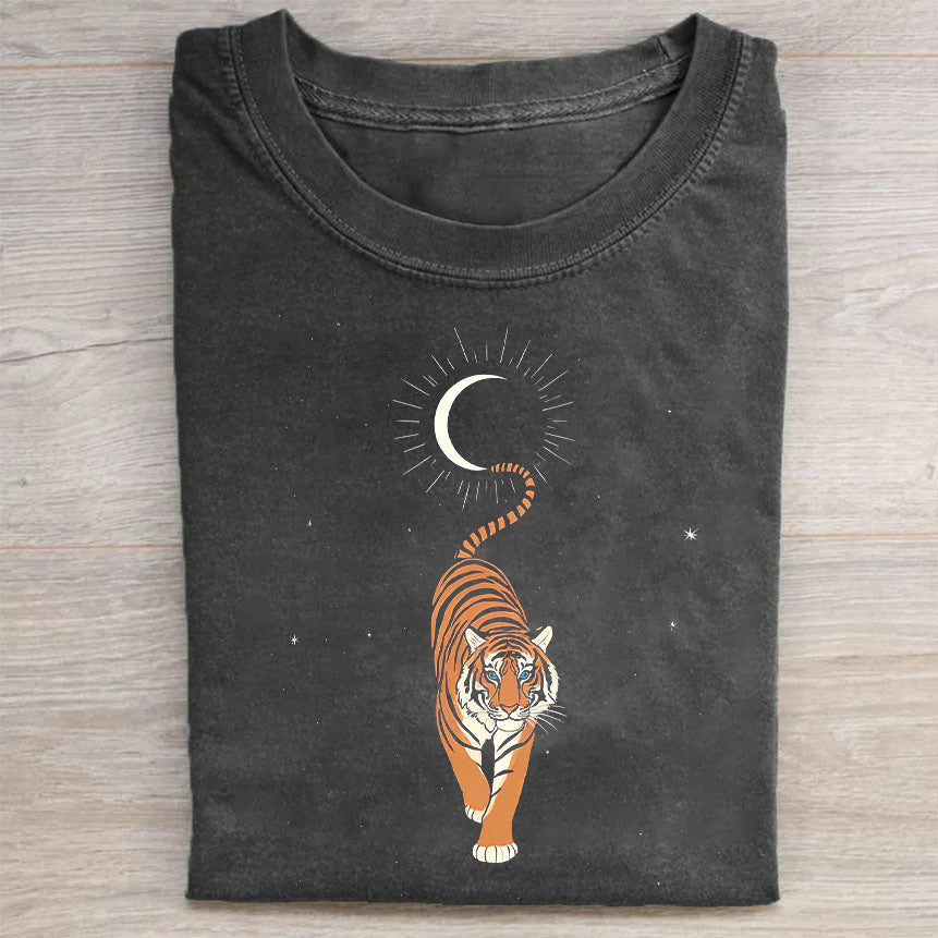 Tiger Moon Graphic Print Men's Casual Short Sleeve T-Shirt