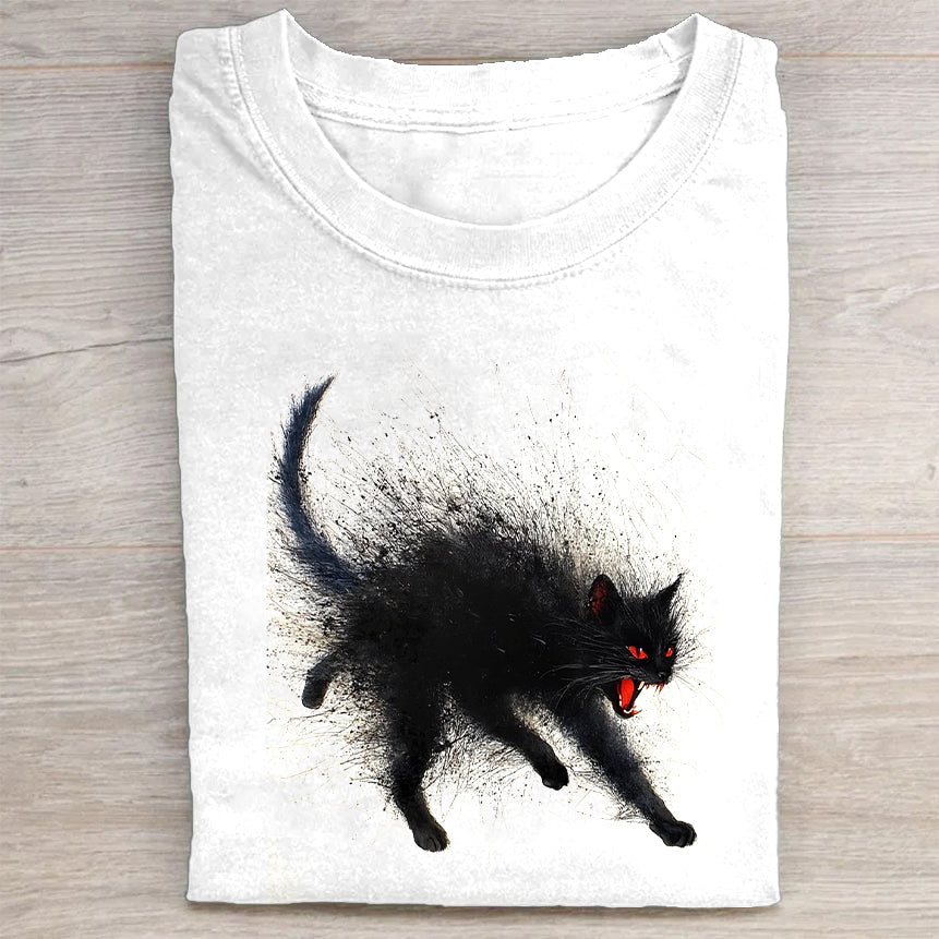 Black Cat Graphic Print Men's Casual T-Shirt