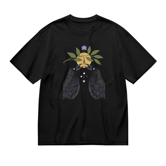 Black T-Shirt with Floral Graphic Design
