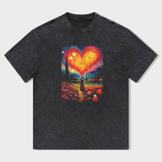 Casual T-Shirt Black Heart Landscape Print for Daily Wear