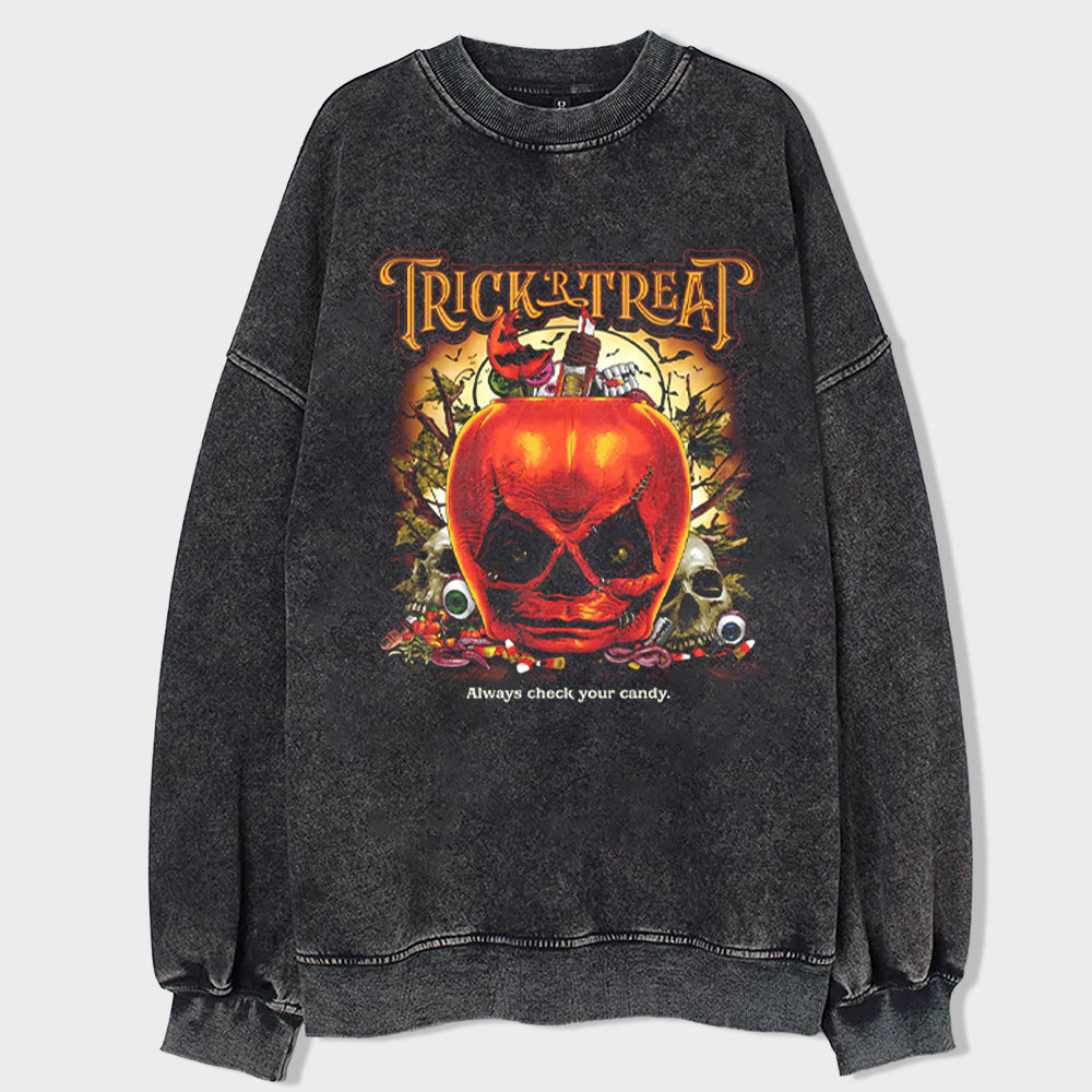 Candy Fright Night Acid Wash Sweatshirt - heygraff