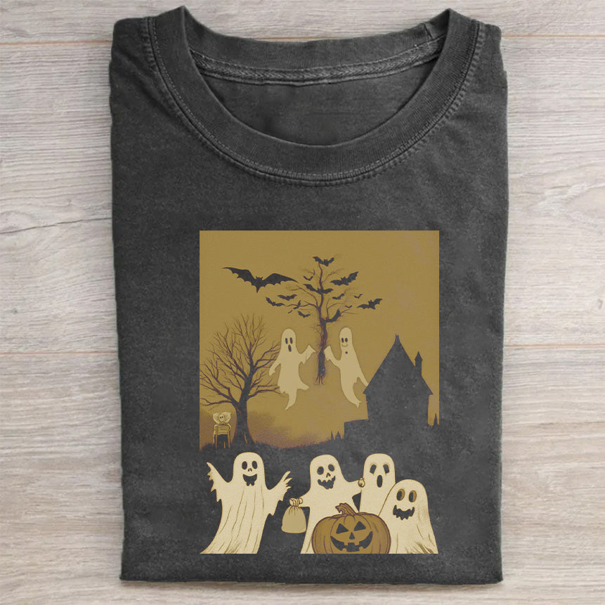 Halloween Ghosts Pumpkin Castle Graphic T-Shirt