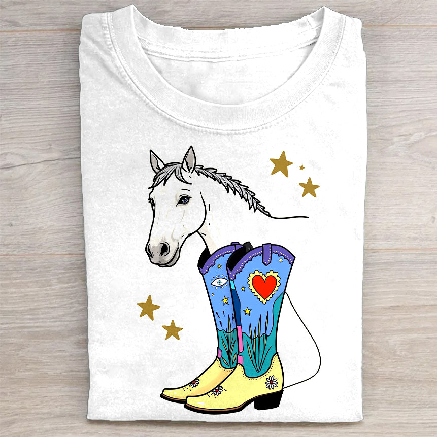 Cowboy Boots and Horse Graphic T-Shirt