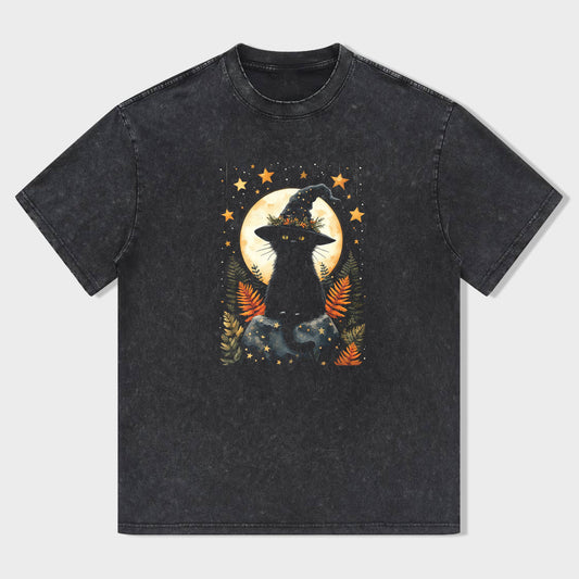 Black Cat Moon Night Sky Graphic T-Shirt