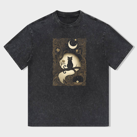 Black Cat Moon Night Graphic T-Shirt