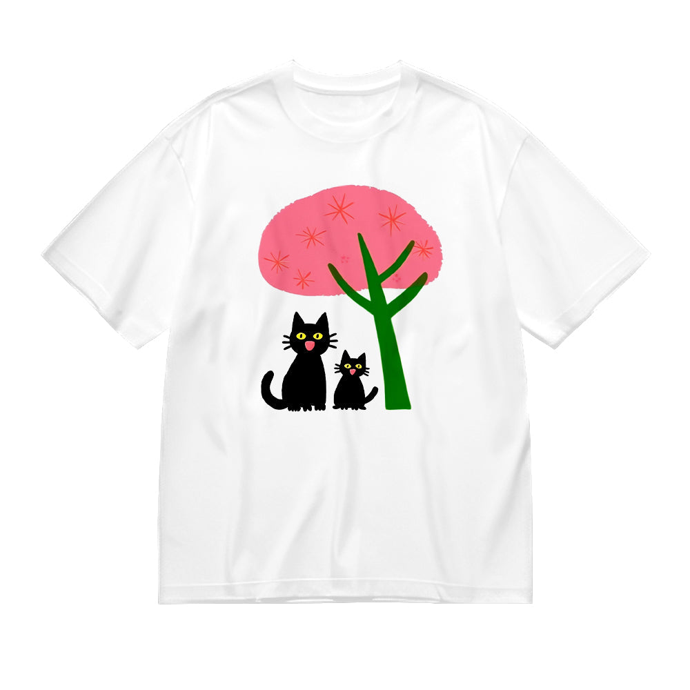 Cute Black Cats with Pink Tree Graphic T-Shirt