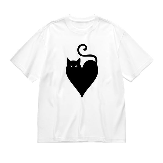 Black Cat Heart Design Graphic T-Shirt