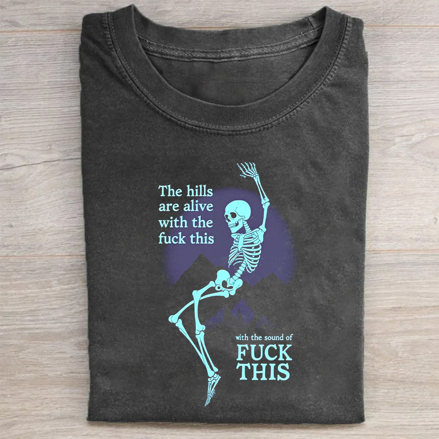 Vintage Black T-Shirt with Skeleton Graphic and Slogan Design - Unisex T-Shirt