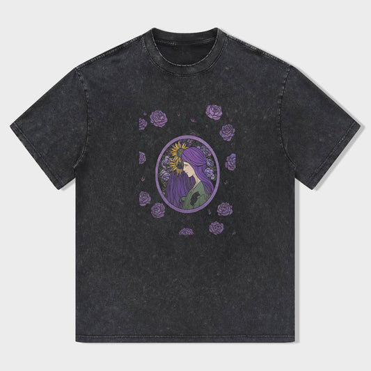 Purple Floral Portrait Graphic T-Shirt
