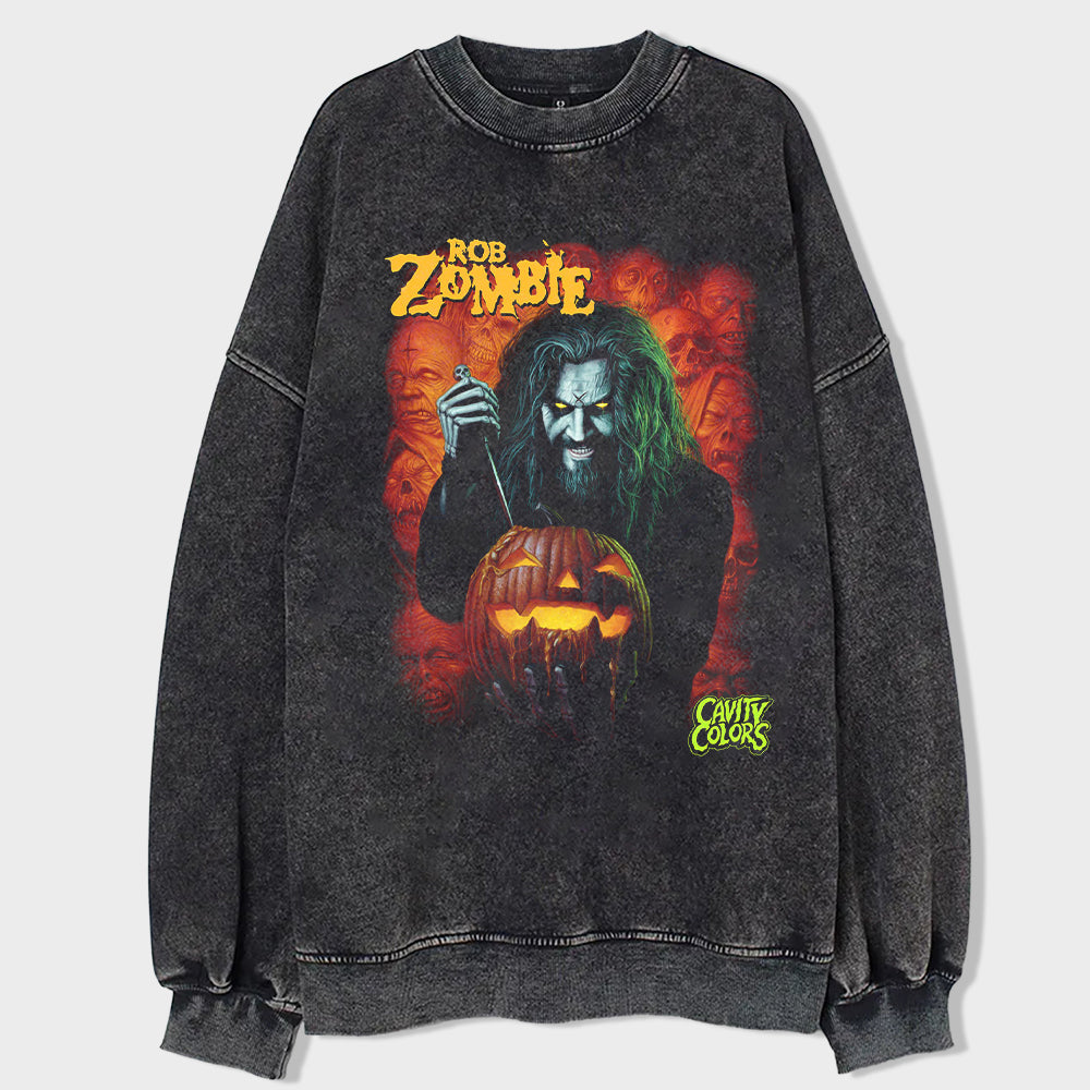 Pumpkin Zombie Trend Acid Wash Sweatshirt - heygraff