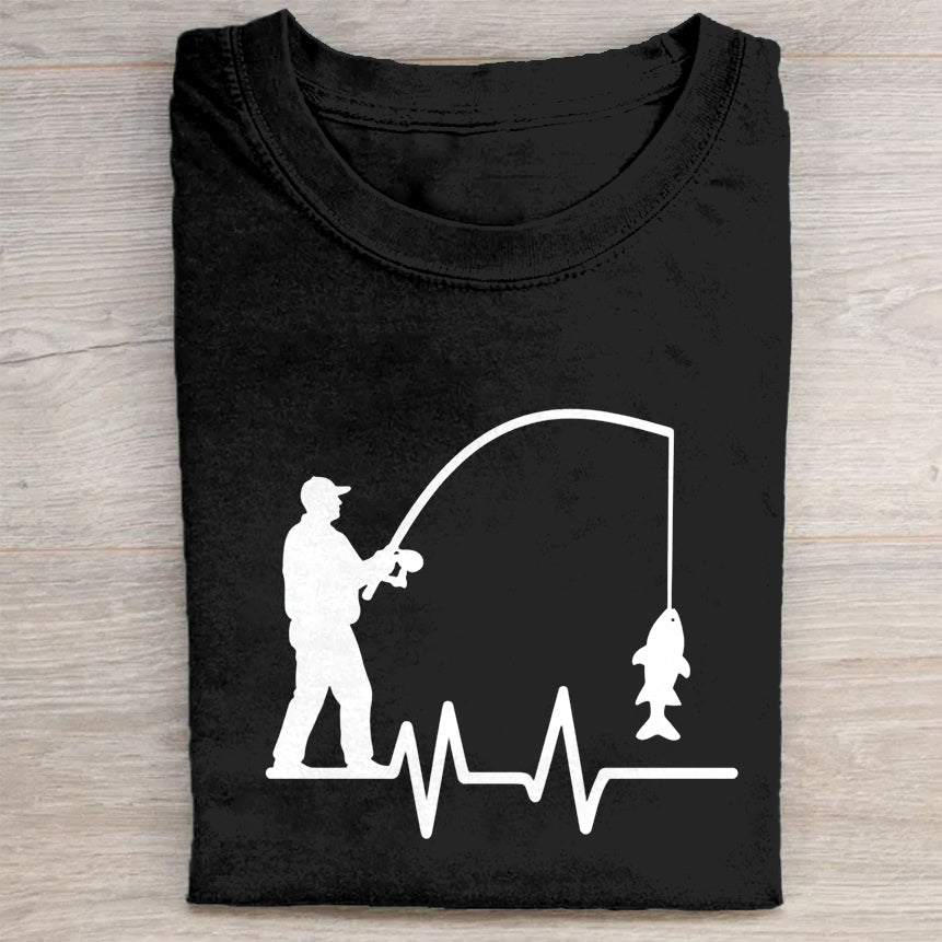 Fishing Heartbeat Design Graphic T-Shirt