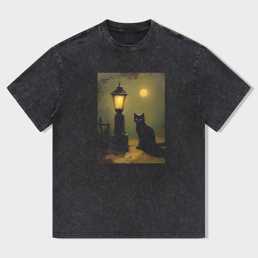 Black Cat Moonlit Night Graphic T-Shirt