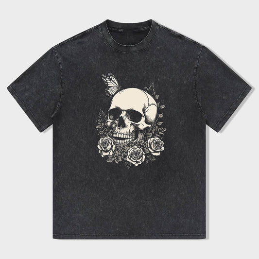 Skull and Roses Graphic Tee for Men Women Unisex Casual Short Sleeve T-Shirt