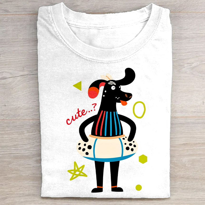 Cute Cartoon Dog Graphic White T-Shirt