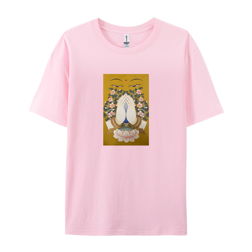 Buddha Face Lotus Flower Design Graphic T-Shirt for Women Men Unisex Casual Cotton Tee Top