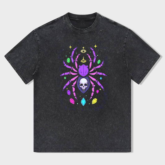 Colorful Spider Skull Graphic T-Shirt