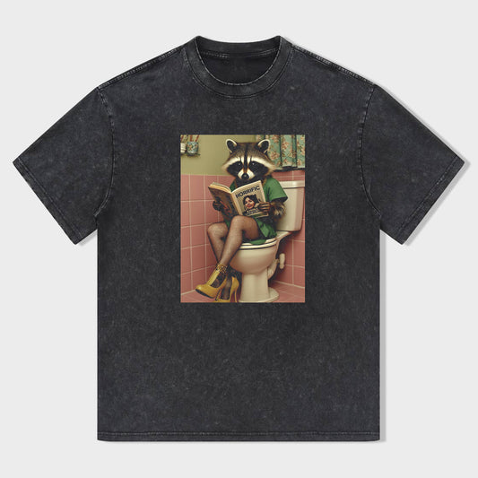 Funny Raccoon Toilet Graphic T-Shirt