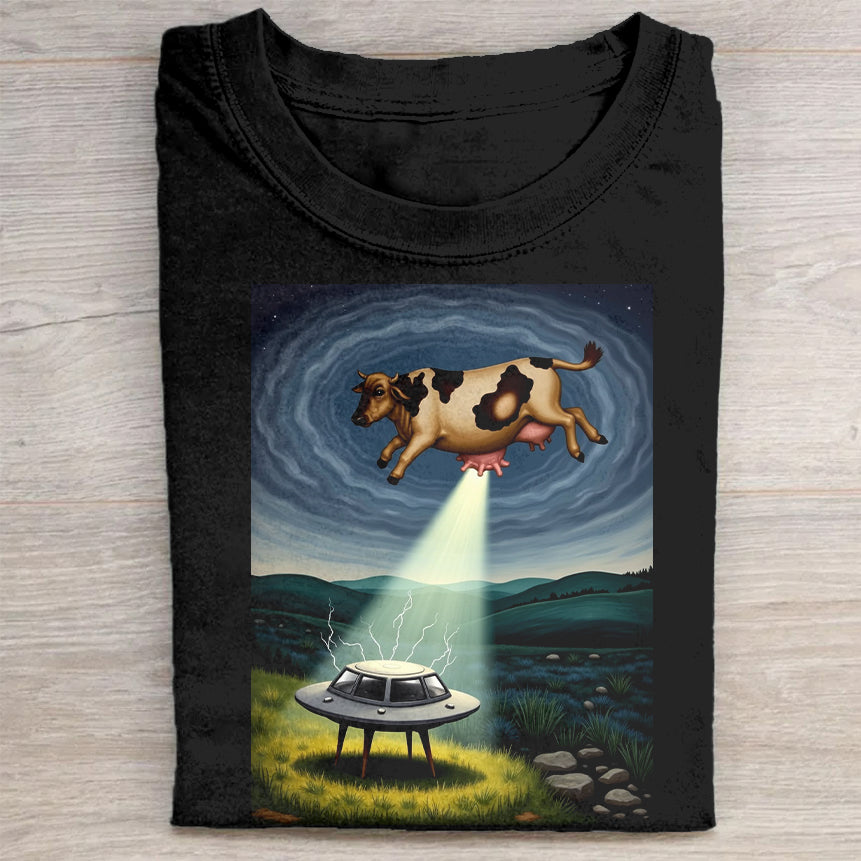 UFO Cow Abduction Graphic T-Shirt
