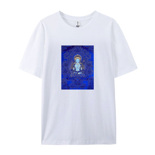Buddha Art Print T-Shirt for Men Women - Blue Meditation Design Graphic Tee - Comfortable Casual Cotton Top - Spiritual Yoga Clothing - Unique Gift Idea