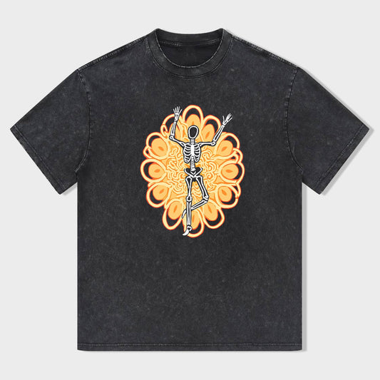 Skull Skeleton Floral Graphic Print Men's Casual T-Shirt