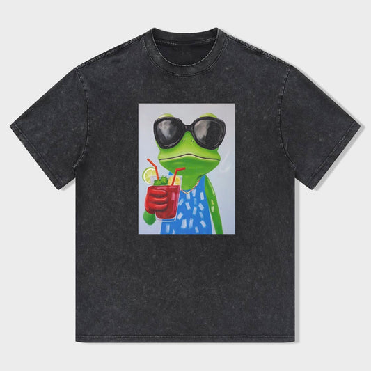 Cool Frog with Sunglasses and Drink Graphic T-Shirt
