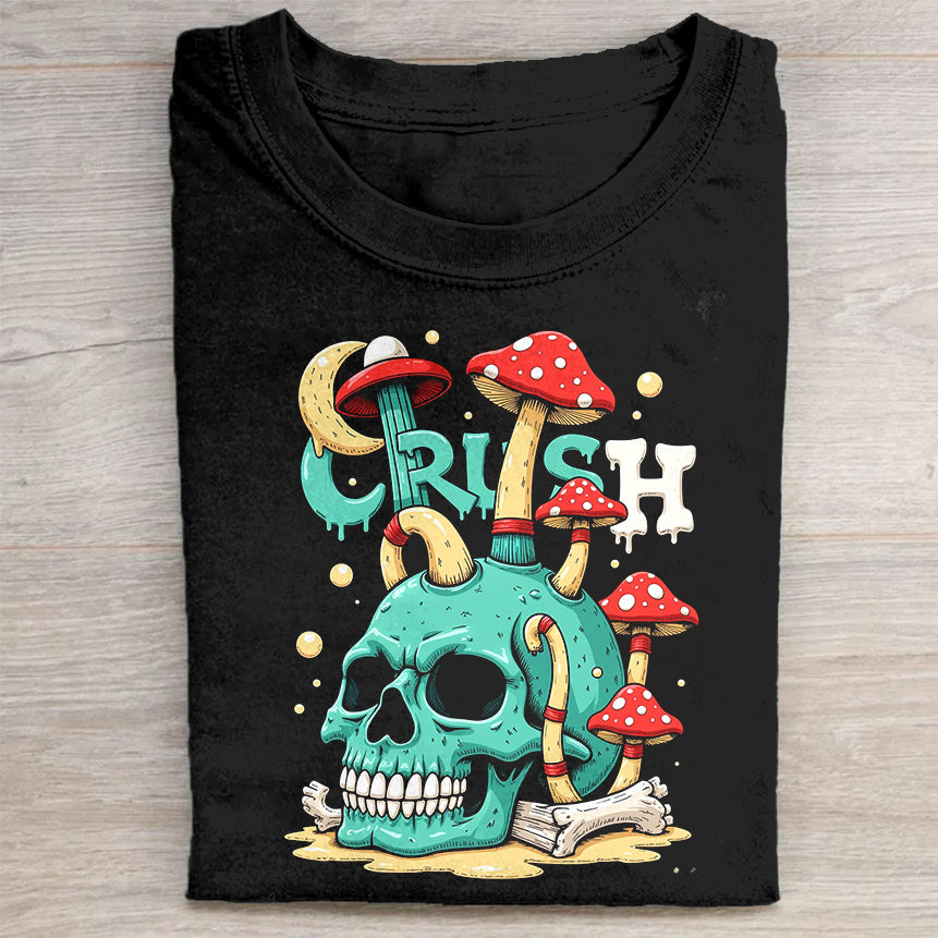 Crush Mushroom Skull Graphic T-Shirt