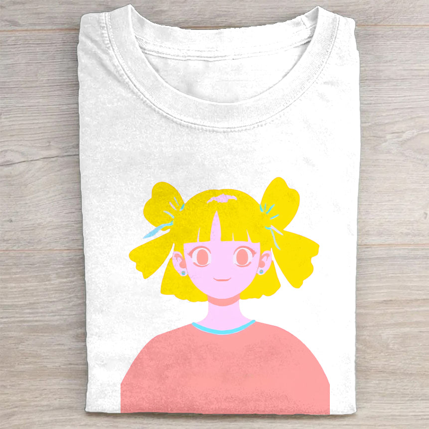 Cute Graphic Tee with Blonde Hair and Bows Design T-Shirt