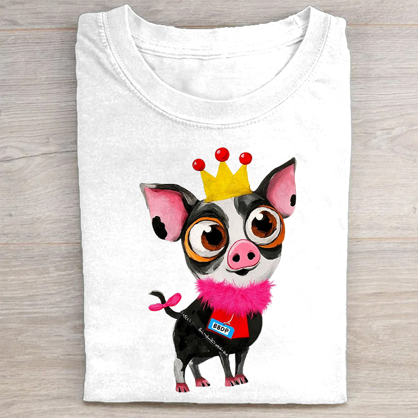 Cute Pig King Graphic T-Shirt