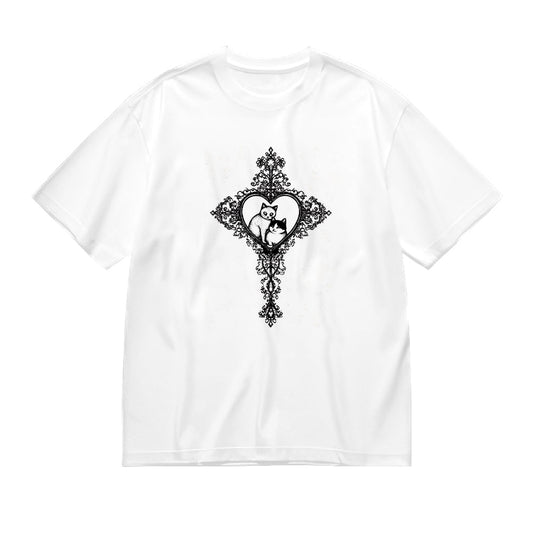 Elegant Gothic Cross Heart Design Men's Fashion T-Shirt
