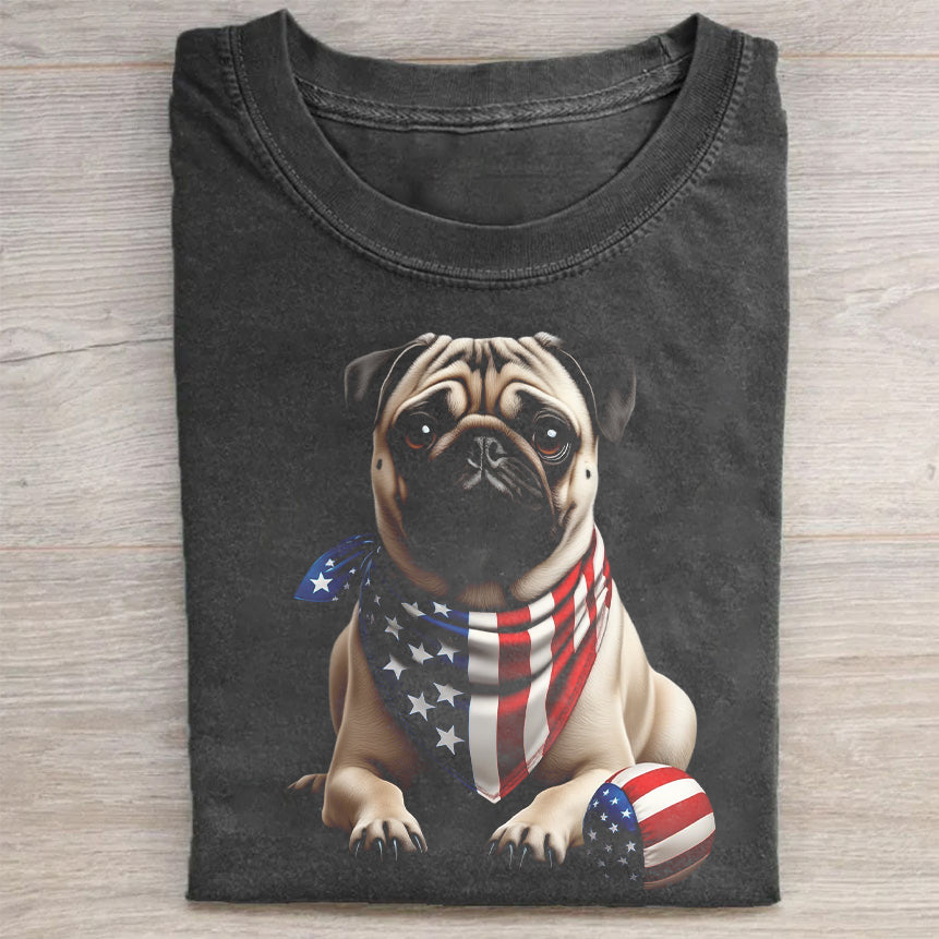 Patriotic Pug American Flag T-Shirt