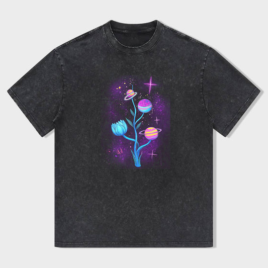 Galaxy Tree Design Graphic Tee for Men Women Unisex Casual Cotton T-Shirt