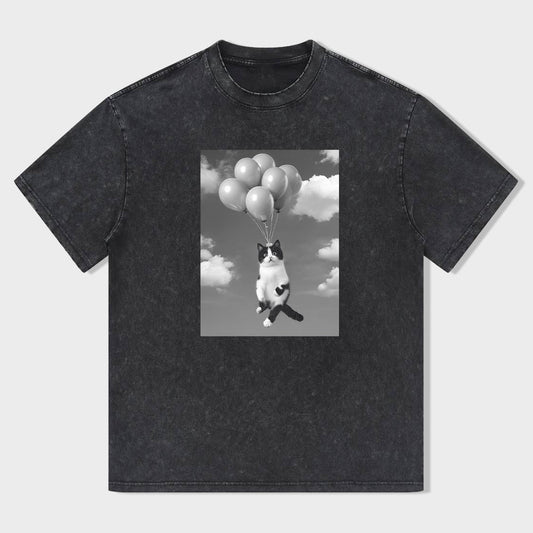 Cute Cat with Balloons Graphic T-Shirt