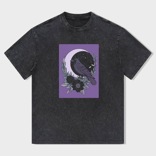 Raven Moon Floral Graphic Tee Shirt